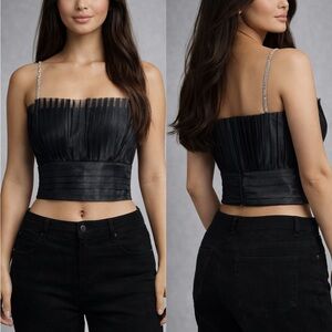 Chic Black Pleated Crop Top